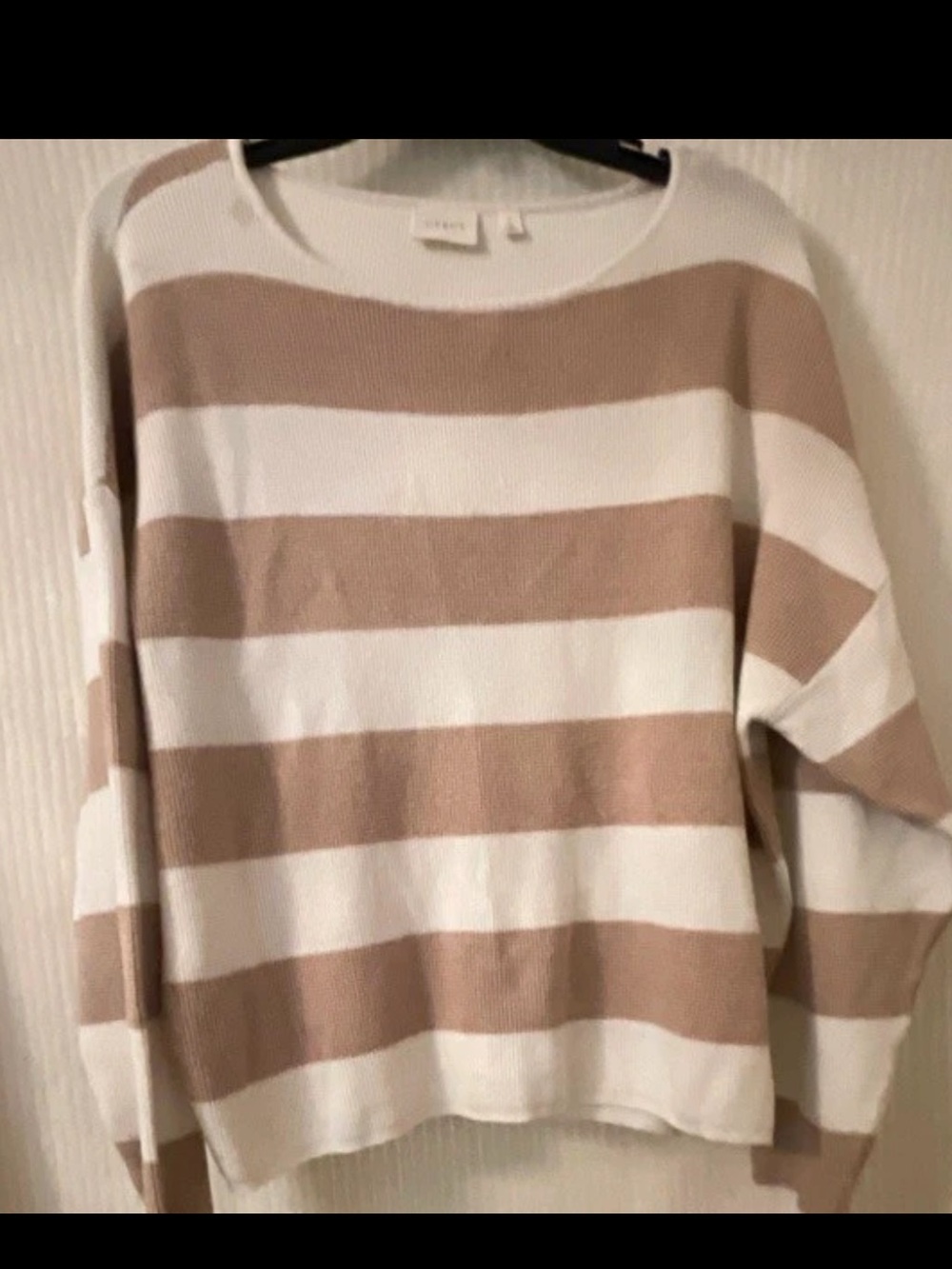 Cyrus Cream and Tan Striped Scoop Neck Sweater